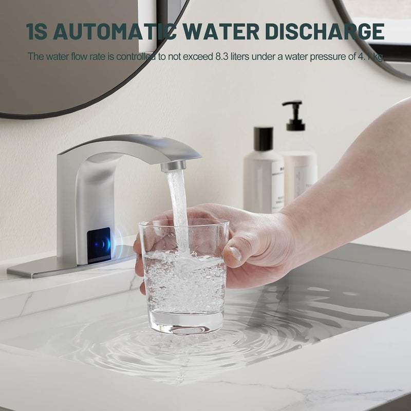 Green Spring Touchless Bathroom Sink Faucets, Automatic Faucet Bathroom Commercial Motion Sensor Faucet Battery or Plug-in Powered with Control Box and Temperature Mixer, Brass, Brushed Nickel - Image 5